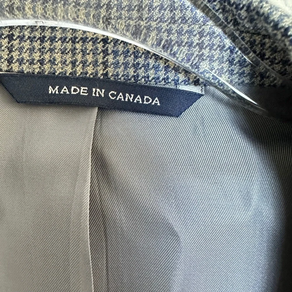 Ralph Lauren Silk Wool Houndstooth Blazer Mens 44R Blue Grey Sport‎ Coat Canada